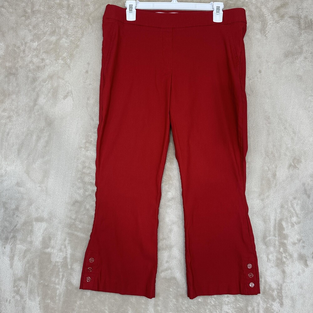 Counterparts Pants Womens Large Red Ponte Ankle Pull On Stretch Button Hem